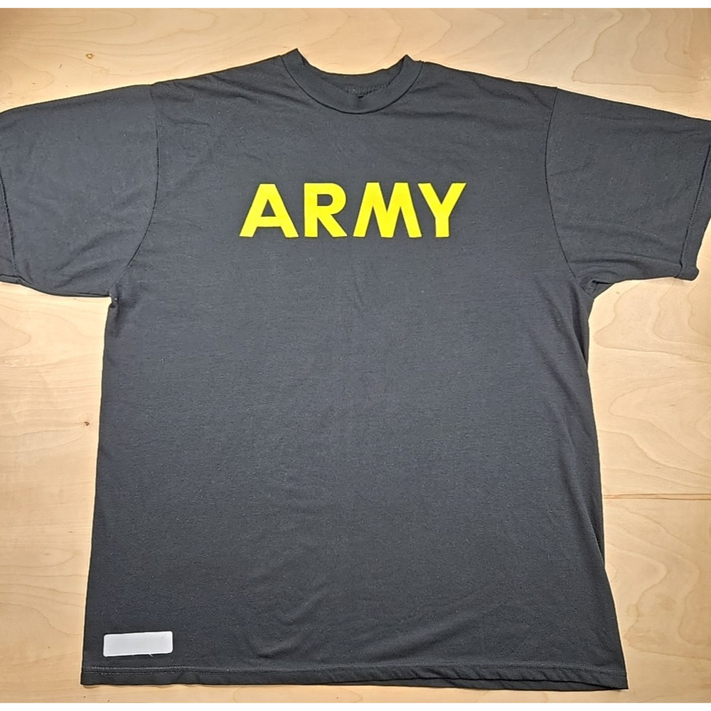 US Military Men's APFU Short Sleeve Shirt Army Black & Gold PT Fitness Shirt XL